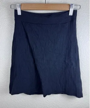 Free People Ribbed Mini‎ Skirt Women XS Black Faux Wrap Minimalist Dark Academia thumbnail 1