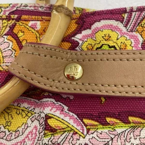 Ralph Lauren Vachetta‎ Leather Paisley Canvas Purse Handbag Round Bamboo Handle thumbnail 4