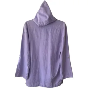 Vintage Two Potato 100% Linen Purple Hooded Pullover Coastal Resort Travel‎ M thumbnail 5
