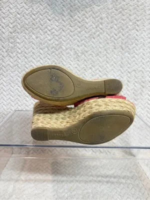 Bamboo Coral Red Espadrille Wedge Sandals 6 Floral T-Strap Cottagecore Y2K thumbnail 9