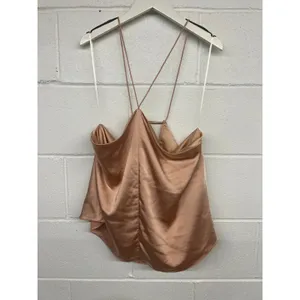 RTR Obando Sz 8 Orange tan Silky Satin Sleeveless Halter Cami Top sexy solid thumbnail 3