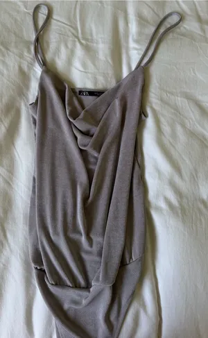 Zara Silver Draped Cowl Neck Bodysuit thumbnail 1