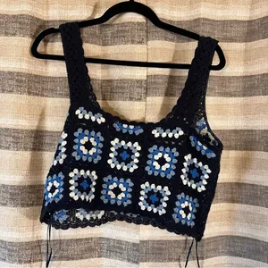 Sincerely Jules Blue‎ Crochet Crop Top Size Medium Blue thumbnail 2