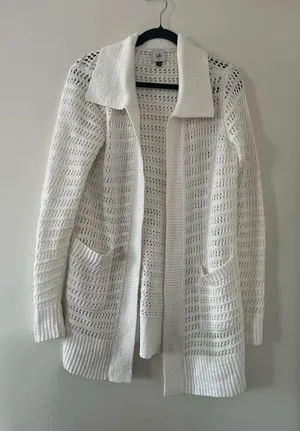 Cabi White Crochet Open Knit Cardigan Medium Coastal Fisherman Beachy Resort thumbnail 1