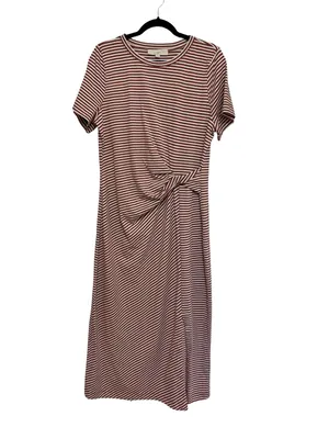 NEW LOFT Striped Twist Midi Dress 100% Cotton Brown and White - Size L thumbnail 2
