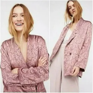 Free People no longer made silky jacquard paisley long 1 button blazer jacket S thumbnail 2