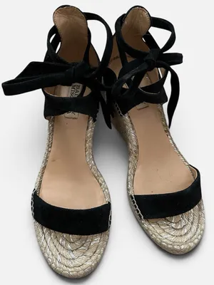 BADGLEY MISCHKA Suede Ankle Tie Wrap⁠ Espadrille Wedge Sandals in Black Sz. 6.5 thumbnail 3