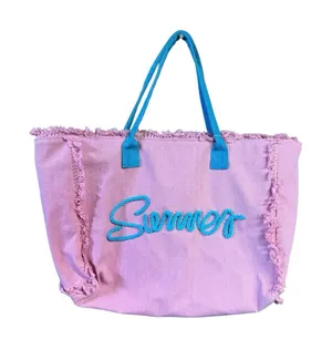 Summer Rope Canvas Tote Beach Bag XL Pink NWT thumbnail 1