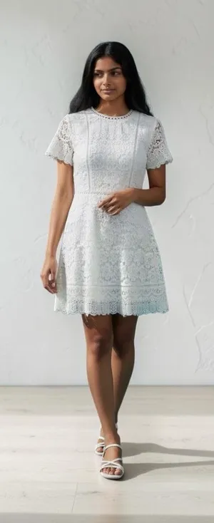 🦢 Blu Pepper Off-White Floral Lace Dress | Women’s Sz Med thumbnail 1