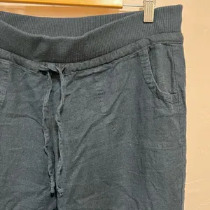 Love Tree Women Pants Linen Blend Navy Drawstring Capri Large thumbnail 3