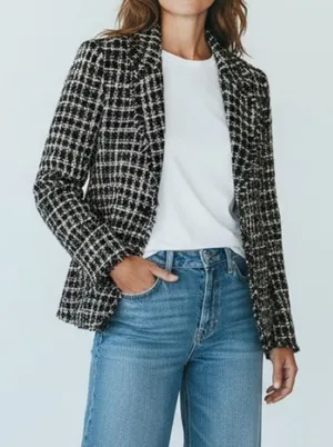 Silkland Black Cream Tweed Plaid Silk Suit Jacket blazer Old Money classic thumbnail 1