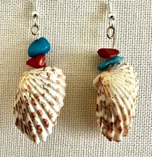 Blue orange shell drop earrings thumbnail 1