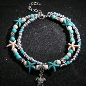 Beachy Starfish and‎ Turtle Charm Anklet Blue thumbnail 9