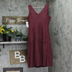 Msk Womens Petite V-Neck Fit Flare Faux Suede Dress 91699953V Merlot Purple 8P thumbnail 2