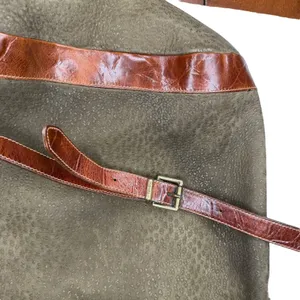 Furla Soft Italian Suede Large‎ Hobo Bag Brown Croc Embossed Leather Trim Buckle thumbnail 3