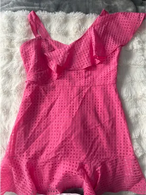 Shoefly Pink floral one shoulder dress with ruffle hem thumbnail 2