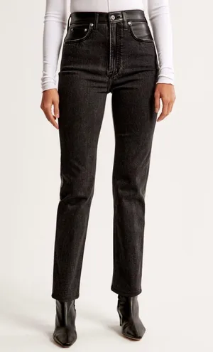 Abercrombie Mixed Fabric Ultra High Rise Ankle Straight Jean thumbnail 2