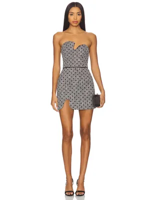 Amanda Uprichard Puzzle Strapless Mini Dress in Black Polka Dot M thumbnail 3
