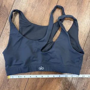 ALO YOGA Peak Sports Bra Cut Out Asymmetric One Shoulder Dark Gray Size Medium thumbnail 8
