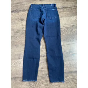 EUC Womens 7 for all mankind the high waist‎ ankle skinny jeans raw hem size 28 thumbnail 2