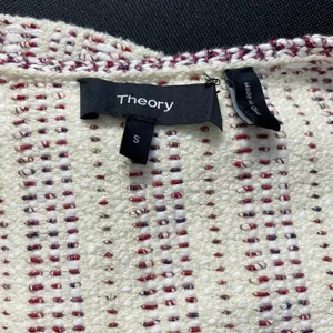 Theory Galinne Speckle Boucle Knit Fringe Sweater Jacket Cream Red Size Small‎ thumbnail 12