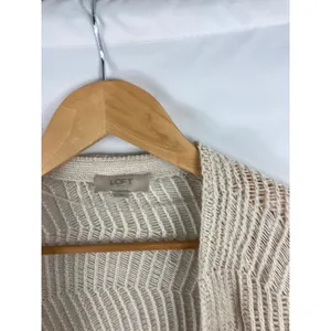 Ann Taylor LOFT Wave Texture Loose Knit Tan Cardigan Size Medium thumbnail 3
