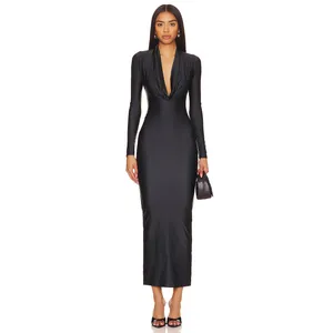 Good American Black Cowl Neck Jersey Zip Slit Dress Small NWOT thumbnail 2