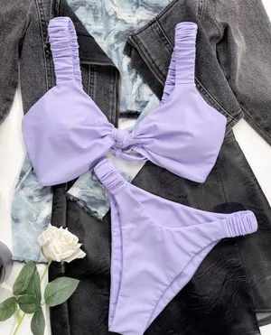 Taro purple knot ruched bikini set thumbnail 2