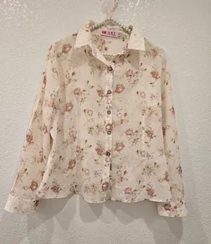 Vintage long-sleeve button-up shirt floral print Cotton XL thumbnail 1