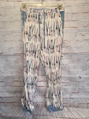Munki Munki Women’s Ski Print Button Front Pajama Top pants S White Blue Pink thumbnail 2