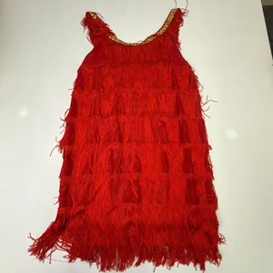 Flapper 1920s Style Red Tiered Fringe Costume Dress thumbnail 10
