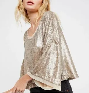 Free People Champagne Dreams Mini Sequin Dolman Sleeve Top XS thumbnail 1