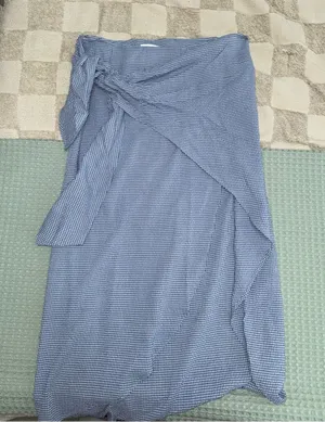 Miou Muse Light Blue Gingham Wrap Skirt Midi Draped Tie Detail Womens Size M NWT thumbnail 1