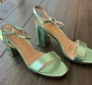 Lulu's Metallic Green Block Heel Sandals thumbnail 1