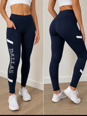 High-Waist Navy Leggings with Side Pocket and 'DALLAS' Detail thumbnail 2