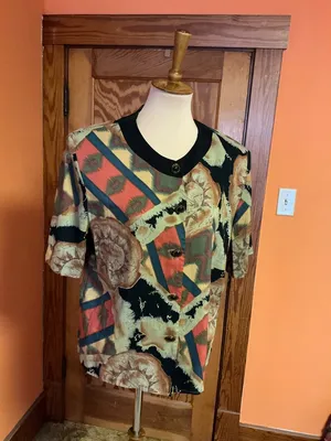 Vintage 90s IN GROUP LTD Large Abstract Print Rayon Top Button Front Retro thumbnail 8