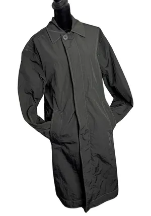 Zara Black Nylon Long Trench Coat Rain Wind Jacket Womens M Minimalist Crinkled‎ thumbnail 1