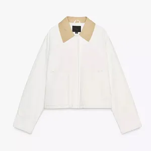 Zara Cream Zip-Up Cropped Jacket with Beige Collar thumbnail 6