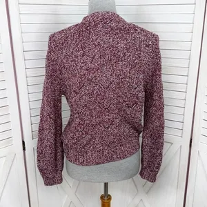 Old Navy‎ Marled Pointelle Knit V Neck Crop Cardigan Sweater Burgundy Red Small thumbnail 6