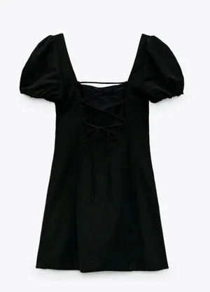 ZARA linen blend little black dress bohemian milkmaid mini linen thumbnail 6