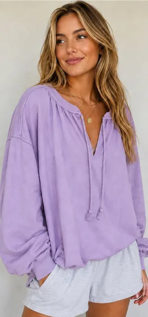 aerie Lavender Pullover V-Neck Drawstring Long Sleeve thumbnail 1
