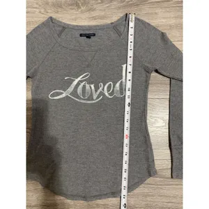 American Eagle Women Top XS Grey Loved Waffle Knit Thermal Scoop Neck Raglan Y2K thumbnail 7