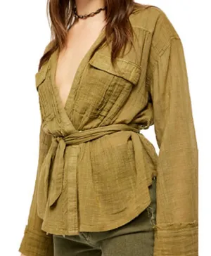 NEW Free People Blouse/Lightweight Jacket Olive S thumbnail 1