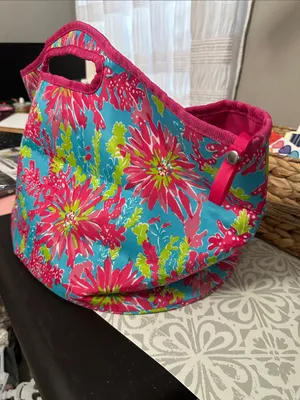 Lilly Pulitzer Large Turquoise Pink Floral Neoprene Tote thumbnail 7