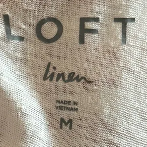 LOFT White 100% Linen Flutter Sleeve Top M Pleated Neck Lightweight thumbnail 8
