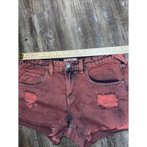 Free People Red Boho Hippie Grunge Emo Goth Distressed Cut Off Y2K Denim Short‎ thumbnail 4