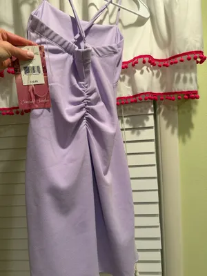 Emerald Sundae Lilac ruffled spaghetti strap teen dress thumbnail 2