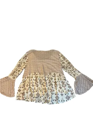 Style & Co. Boho Mixed Print Peasant Top - Petite Large - Bell Sleeves & Tassels thumbnail 2