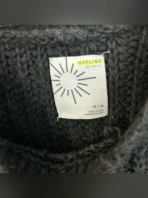 Offline by Aerie Black Chunky V-neck Knit Sweater Size Medium thumbnail 4
