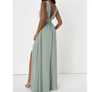Lulus NWOT Heavenly Hues Sage Green Brush Woven Chiffon V-Neck Maxi Dress Large thumbnail 4